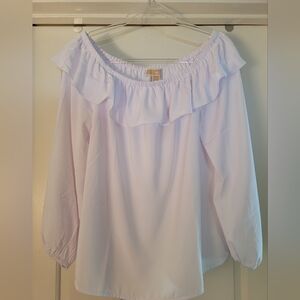 NWT Michael Kors White Ruffled Long Sleeve Off-the-Shoulder Blouse - Large